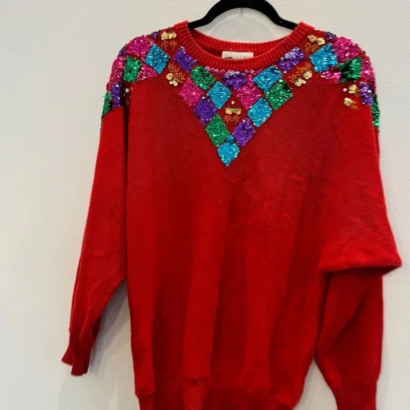 Marnie West Vintage Red Sequin Sweater Size Large - Picture 4 of 9